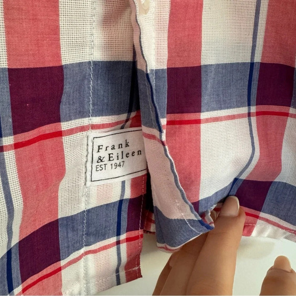 Frank & Eileen Red, White and blue plaid button up long sleeve cotton Size: S - Picture 4 of 5